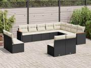 vidaXL 12 részes fekete polyrattan kerti ülőgarnitúra párnákkal
