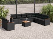 vidaXL 11 részes fekete polyrattan kerti ülőgarnitúra párnákkal