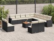 vidaXL 14 részes fekete polyrattan kerti ülőgarnitúra párnákkal