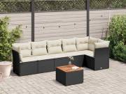 vidaXL 7 részes fekete polyrattan kerti ülőgarnitúra párnával