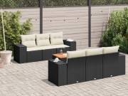 vidaXL 7 részes fekete polyrattan kerti ülőgarnitúra párnával