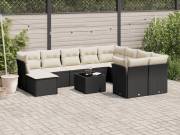 vidaXL 11 részes fekete polyrattan kerti ülőgarnitúra párnákkal