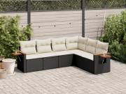 vidaXL 6 részes fekete polyrattan kerti ülőgarnitúra párnákkal