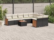 vidaXL 10 részes fekete polyrattan kerti ülőgarnitúra párnákkal