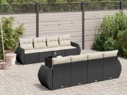 vidaXL 9 részes fekete polyrattan kerti ülőgarnitúra párnákkal