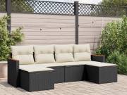vidaXL 6 részes fekete polyrattan kerti ülőgarnitúra párnákkal