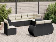 vidaXL 8 részes fekete polyrattan kerti ülőgarnitúra párnákkal