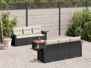 vidaXL 7 részes fekete polyrattan kerti ülőgarnitúra párnával