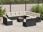 vidaXL 14 részes fekete polyrattan kerti ülőgarnitúra párnákkal