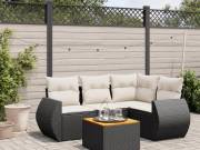 vidaXL 5 részes fekete polyrattan kerti kanapészett párnákkal