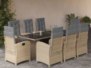 vidaXL 9 részes vegyes bézs polyrattan kerti étkezőgarnitúra párnákkal