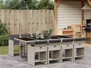 vidaXL 9részes világosszürke polyrattan kerti étkezőgarnitúra párnával