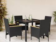 vidaXL 5 részes fekete polyrattan/üveg kerti étkezőgarnitúra párnákkal