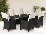vidaXL 7 részes fekete polyrattan kerti étkezőgarnitúra párnával