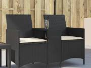 vidaXL 2 személyes fekete polyrattan kerti kanapé asztallal / párnával