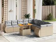 vidaXL 11 részes bézs polyrattan kerti ülőgarnitúra párnákkal