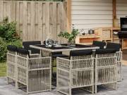 vidaXL 9részes világosszürke polyrattan kerti étkezőgarnitúra párnával