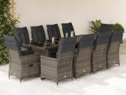 vidaXL 11 részes szürke polyrattan kerti bisztrógarnitúra párnákkal