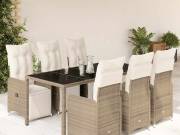 vidaXL 7 részes barna polyrattan kerti bisztrógarnitúra párnákkal