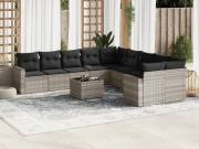 vidaXL 11 részes világosszürke polyrattan kerti ülőgarnitúra párnákkal
