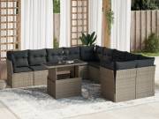 vidaXL 11 részes világosszürke polyrattan kerti ülőgarnitúra párnákkal