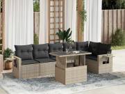vidaXL 7 részes világosszürke polyrattan kerti ülőgarnitúra párnákkal
