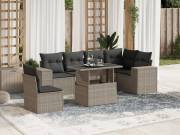 vidaXL 7 részes világosszürke polyrattan kerti ülőgarnitúra párnákkal