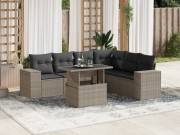 vidaXL 7 részes világosszürke polyrattan kerti ülőgarnitúra párnákkal