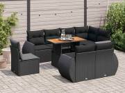 vidaXL 9 részes fekete polyrattan kerti ülőgarnitúra párnákkal