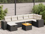 vidaXL 8 részes fekete polyrattan kerti ülőgarnitúra párnákkal