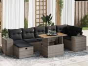 vidaXL 5 részes szürke polyrattan akácfa kerti ülőgarnitúra párnákkal