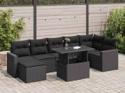 vidaXL 8 részes fekete polyrattan kerti ülőgarnitúra párnákkal