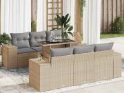 vidaXL 7 részes bézs polyrattan kerti ülőgarnitúra párnákkal