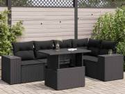 vidaXL 6 részes fekete polyrattan kerti ülőgarnitúra párnákkal