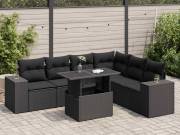 vidaXL 7 részes fekete polyrattan kerti ülőgarnitúra párnával