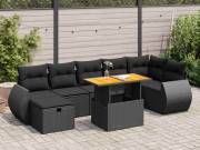 vidaXL 5 részes fekete polyrattan akácfa kerti kanapészett párnákkal