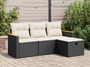 vidaXL 4 részes fekete polyrattan kerti ülőgarnitúra párnákkal