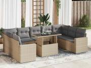 vidaXL 10 részes bézs polyrattan kerti ülőgarnitúra párnával