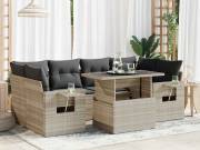 vidaXL 7 részes világosszürke polyrattan kerti ülőgarnitúra párnákkal
