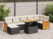 vidaXL 8 részes fekete polyrattan akácfa kerti ülőgarnitúra párnákkal