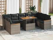 vidaXL 10 részes szürke polyrattan akácfa kerti ülőgarnitúra párnákkal