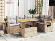 vidaXL 6 részes bézs polyrattan akácfa kerti ülőgarnitúra párnával