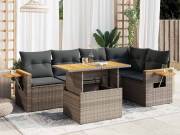 vidaXL 6 részes szürke polyrattan akácfa kerti ülőgarnitúra párnákkal