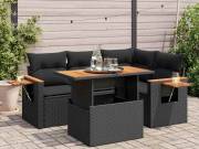 vidaXL 5 részes fekete polyrattan akácfa kerti kanapészett párnákkal