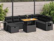 vidaXL 9 részes fekete polyrattan akácfa kerti ülőgarnitúra párnákkal