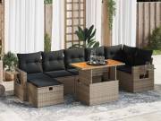 vidaXL 5 részes szürke polyrattan akácfa kerti ülőgarnitúra párnákkal