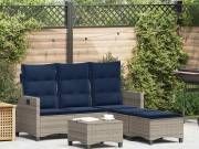 vidaXL 3 részes szürke polyrattan kerti ülőgarnitúra párnákkal L-alakú