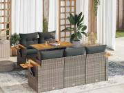 vidaXL 6 részes szürke polyrattan akácfa kerti ülőgarnitúra párnákkal