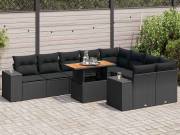 vidaXL 10 részes fekete polyrattan akácfa kerti ülőgarnitúra párnákkal