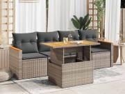 vidaXL 5 részes szürke polyrattan akácfa kerti ülőgarnitúra párnákkal